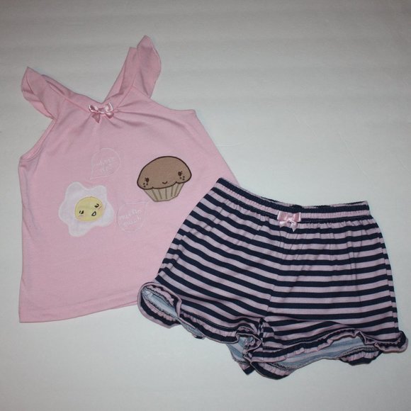 Gymboree Sleepover Sleepwear Egg & Muffin Shortie Pajama Two-Piece Set size 3 4 - Picture 1 of 3